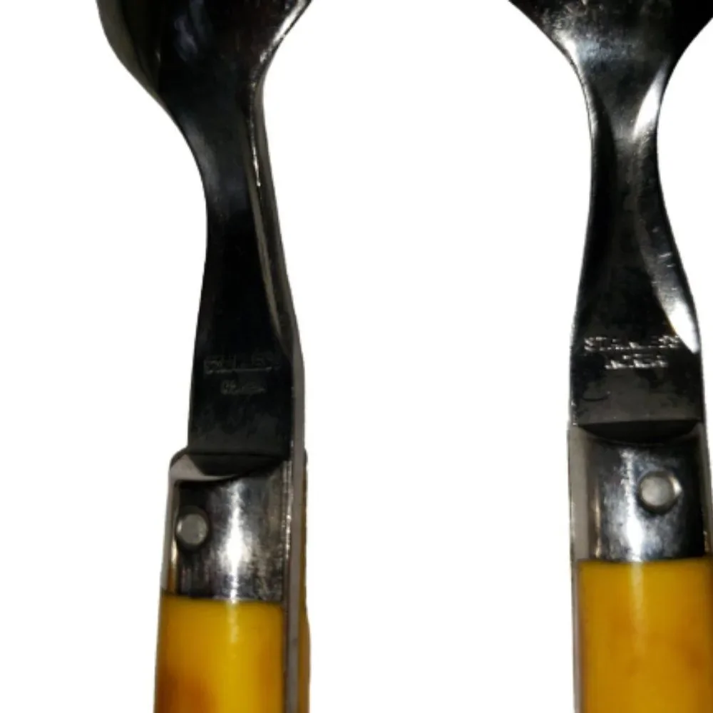 6 Washington Forge Mardi Gras Yellow Stainless Spoons Silverware Vtg Korea+